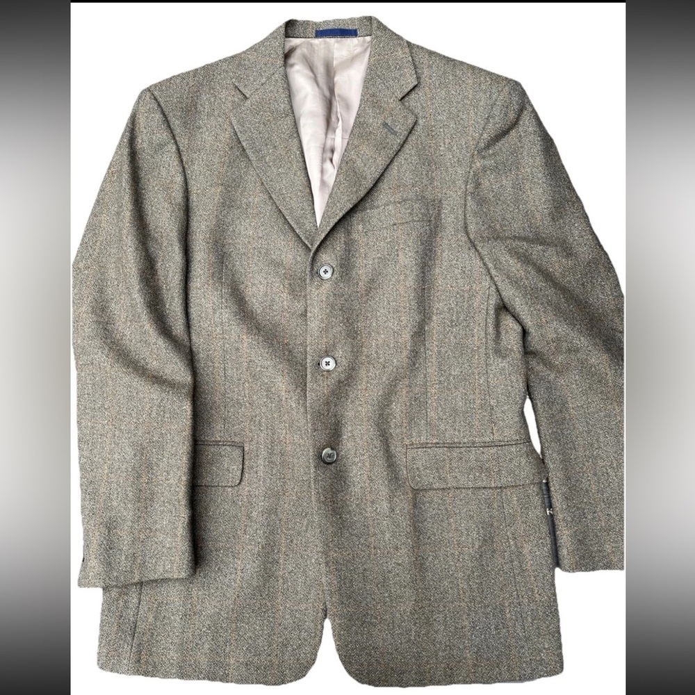 Burberry Men’s Blazer Green With Yellow Stripes 3 Buttons Size 38R